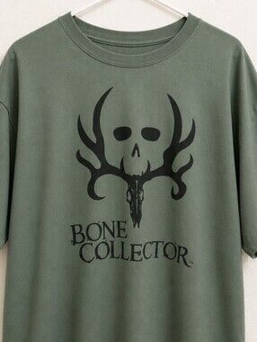 Bone Collector Graphic Tee — Olive Green with Black Print